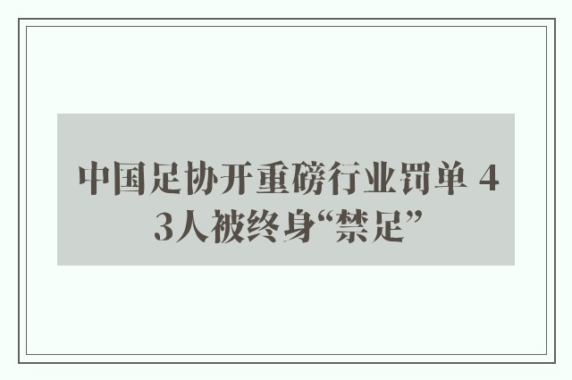 中国足协开重磅行业罚单 43人被终身“禁足”