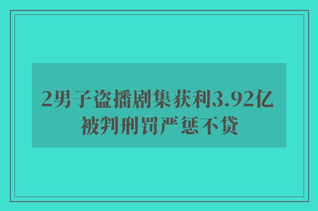 2男子盗播剧集获利3.92亿 被判刑罚严惩不贷