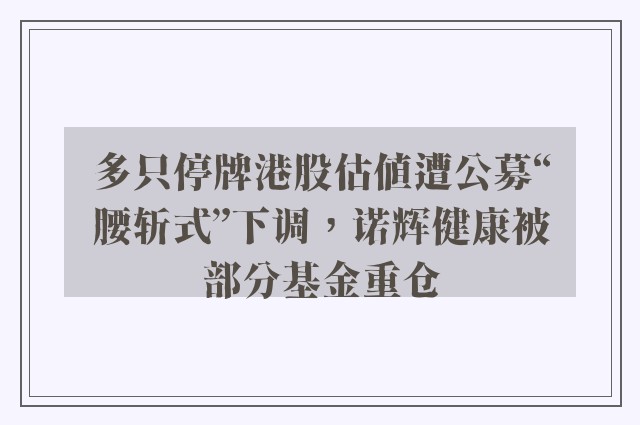 多只停牌港股估值遭公募“腰斩式”下调，诺辉健康被部分基金重仓