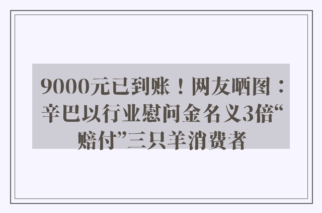 9000元已到账！网友晒图：辛巴以行业慰问金名义3倍“赔付”三只羊消费者