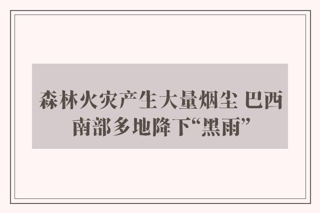 森林火灾产生大量烟尘 巴西南部多地降下“黑雨”