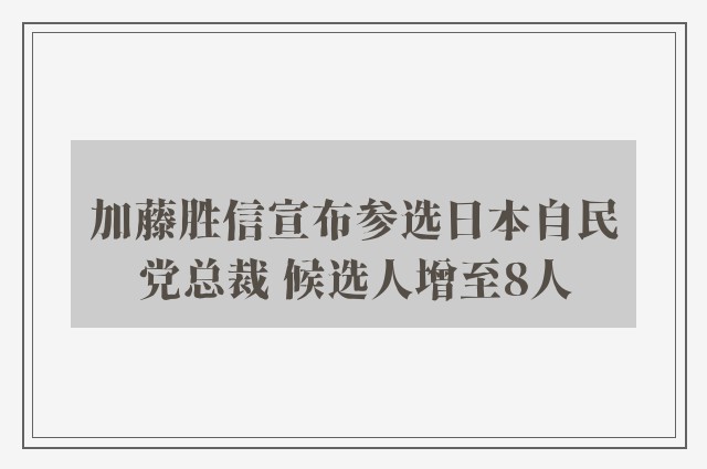 加藤胜信宣布参选日本自民党总裁 候选人增至8人