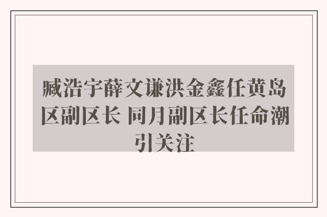 臧浩宇薛文谦洪金鑫任黄岛区副区长 同月副区长任命潮引关注