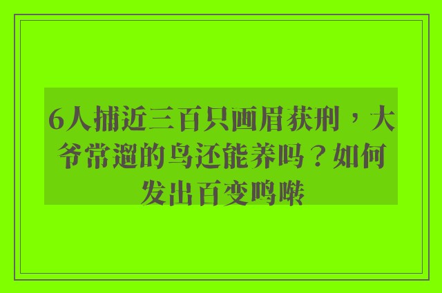 6人捕近三百只画眉获刑，大爷常遛的鸟还能养吗？如何发出百变鸣啭