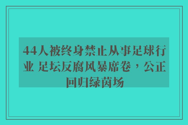 44人被终身禁止从事足球行业 足坛反腐风暴席卷，公正回归绿茵场