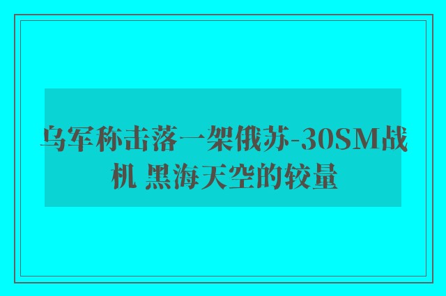 乌军称击落一架俄苏-30SM战机 黑海天空的较量