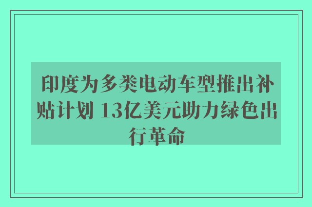 印度为多类电动车型推出补贴计划 13亿美元助力绿色出行革命