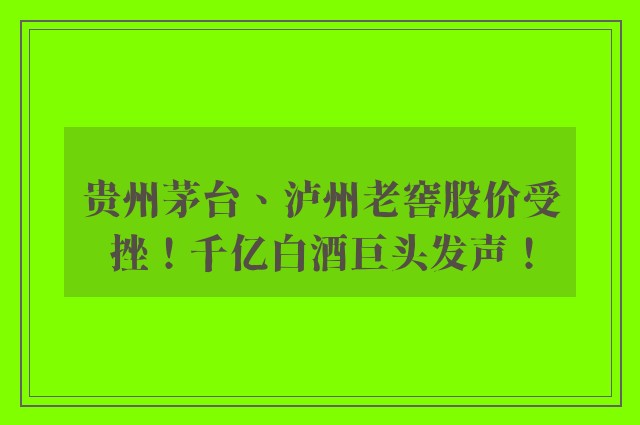 贵州茅台、泸州老窖股价受挫！千亿白酒巨头发声！