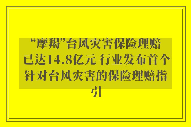 “摩羯”台风灾害保险理赔已达14.8亿元 行业发布首个针对台风灾害的保险理赔指引