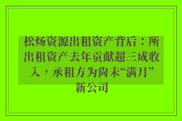 松炀资源出租资产背后：所出租资产去年贡献超三成收入，承租方为尚未“满月”新公司