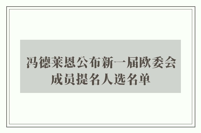 冯德莱恩公布新一届欧委会成员提名人选名单