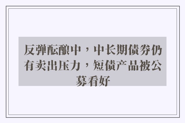 反弹酝酿中，中长期债券仍有卖出压力，短债产品被公募看好