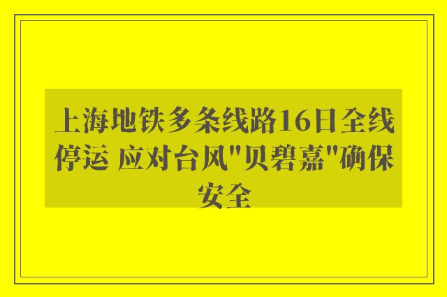 上海地铁多条线路16日全线停运 应对台风