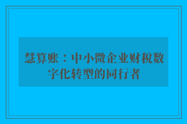 慧算账：中小微企业财税数字化转型的同行者