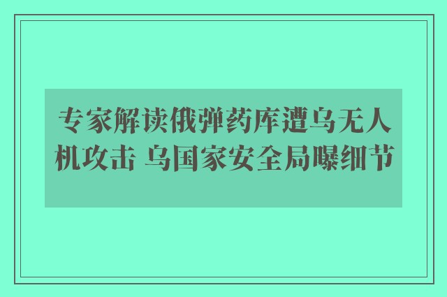 专家解读俄弹药库遭乌无人机攻击 乌国家安全局曝细节