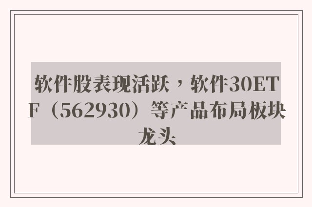 软件股表现活跃，软件30ETF（562930）等产品布局板块龙头