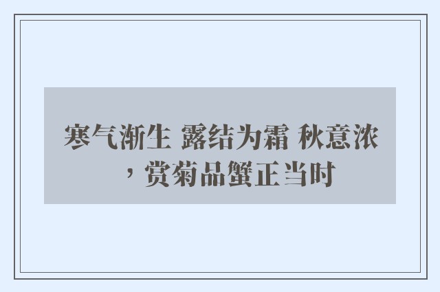 寒气渐生 露结为霜 秋意浓，赏菊品蟹正当时