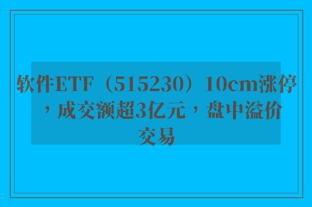 软件ETF（515230）10cm涨停，成交额超3亿元，盘中溢价交易