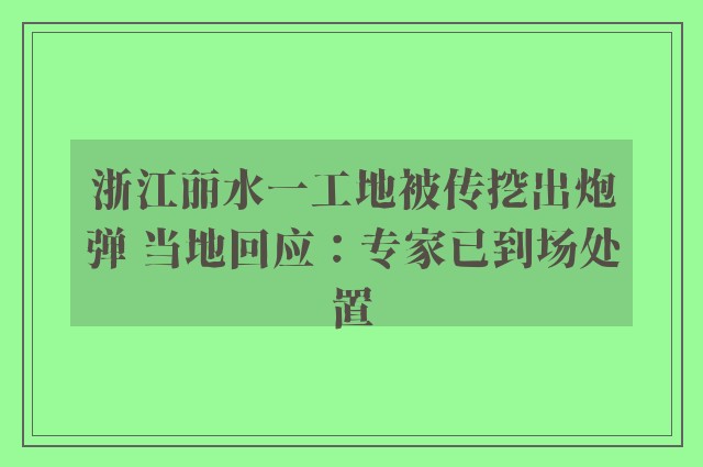 浙江丽水一工地被传挖出炮弹 当地回应：专家已到场处置