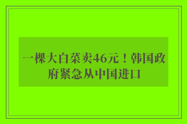 一棵大白菜卖46元！韩国政府紧急从中国进口