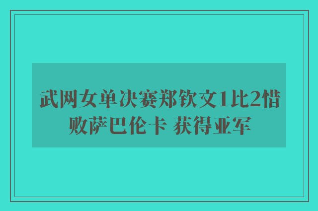 武网女单决赛郑钦文1比2惜败萨巴伦卡 获得亚军