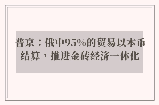 普京：俄中95%的贸易以本币结算，推进金砖经济一体化