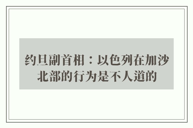 约旦副首相：以色列在加沙北部的行为是不人道的