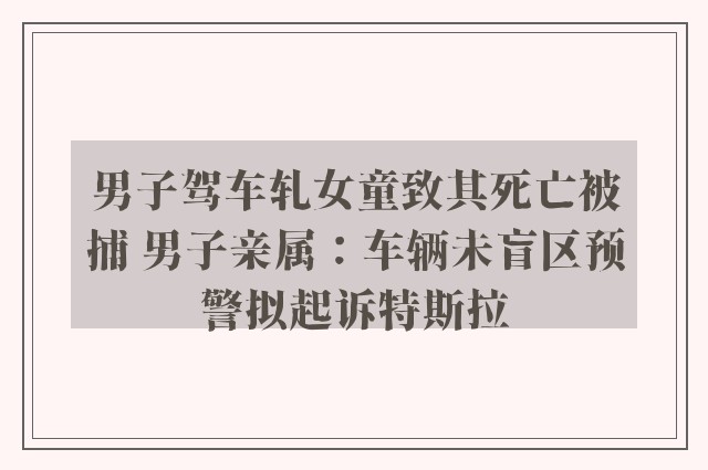 男子驾车轧女童致其死亡被捕 男子亲属：车辆未盲区预警拟起诉特斯拉